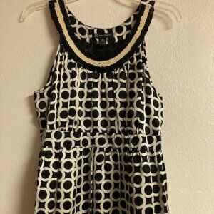 INC Silk Sleeveless Black White Bodice Pleated Baby Doll High Waist Side Zip 14
